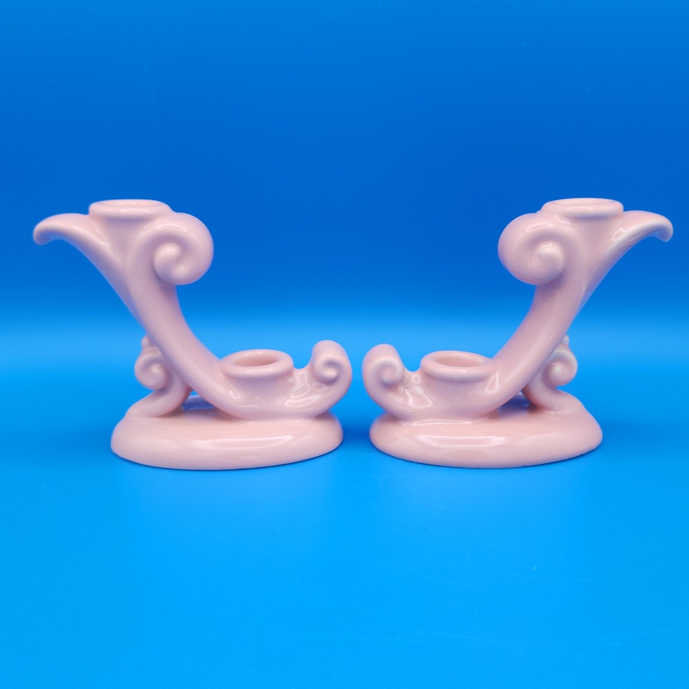 Vintage Abingdon 497 Art Deco‎ Double Scroll Candlestick Holders Made in USA
